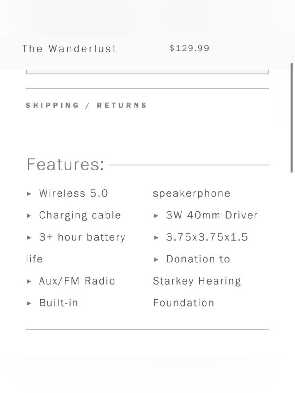 Wanderlust Portable Speaker by Wanderlust — White Fabric with Gold Trim - Picture 2 of 8
